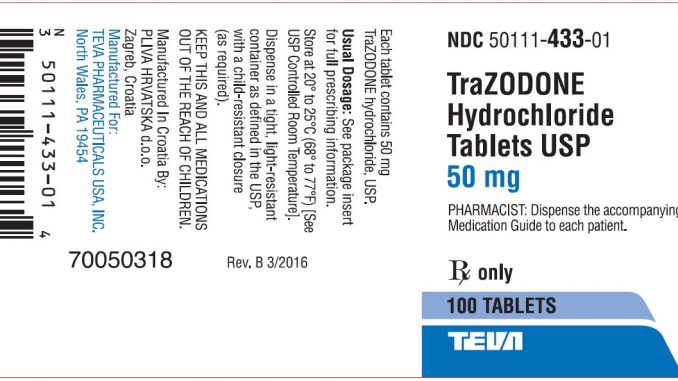 Label Trazodone PLIVA 433 pill - Drug class, dosage, size, shape, uses, side effects, pictures