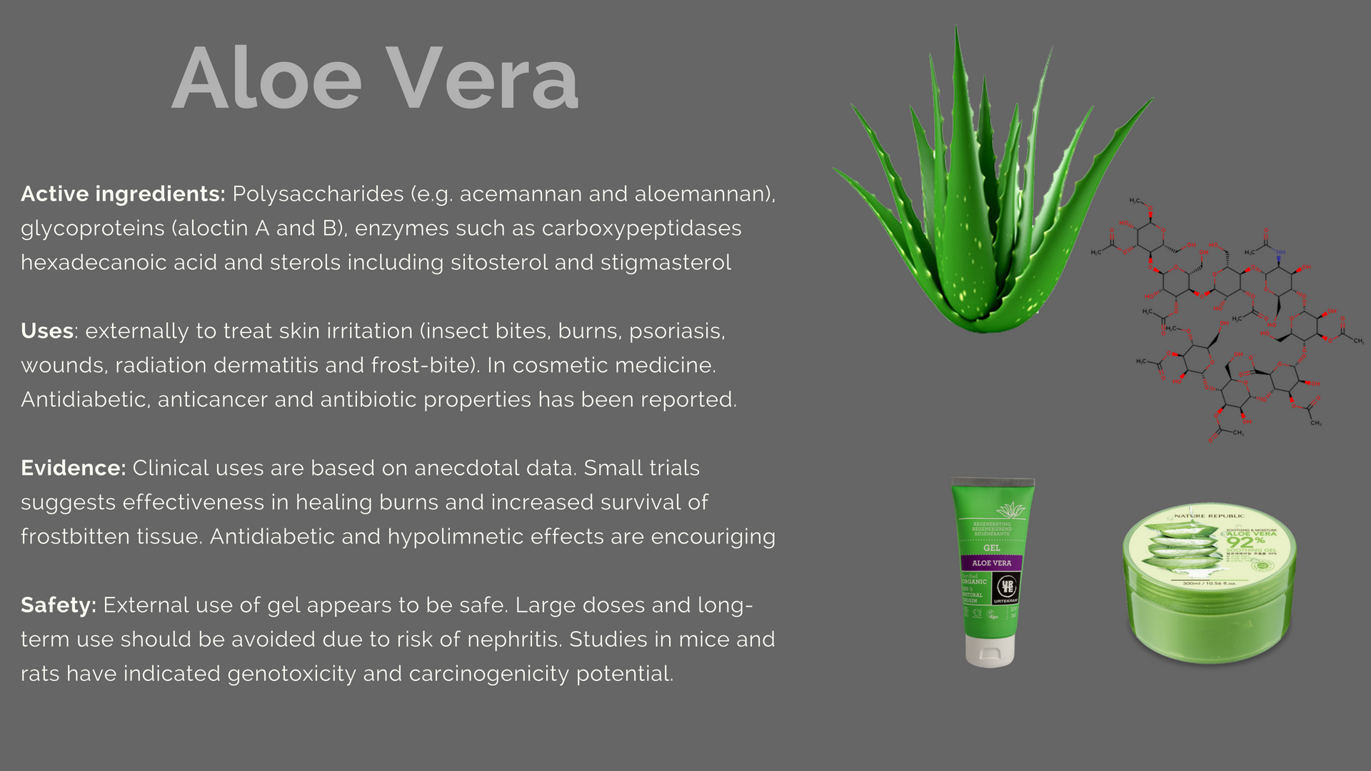 Aloe Vera (Gel) family, products, uses, benefits, evidence, dosage